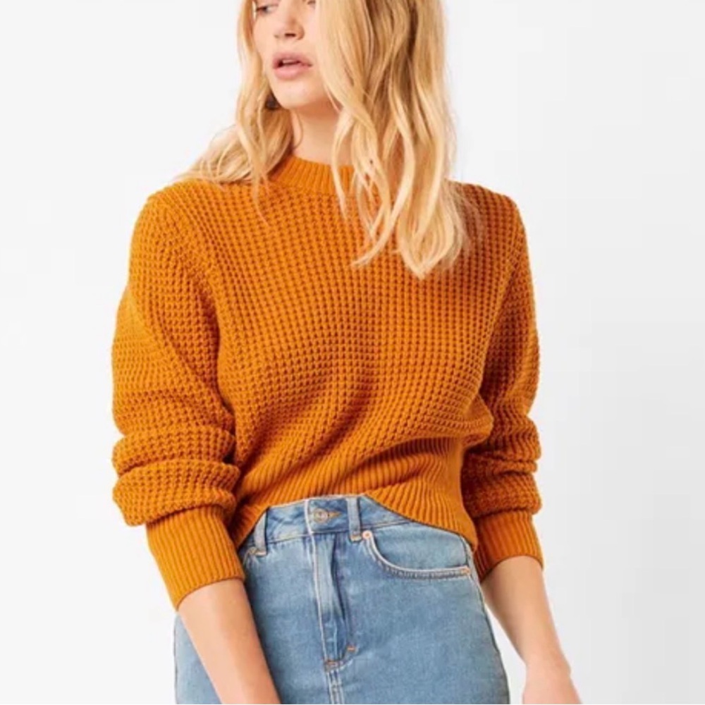 French Connection Luna Mozart Amber Waffle Knit 100% Cotton Sweater Sz M